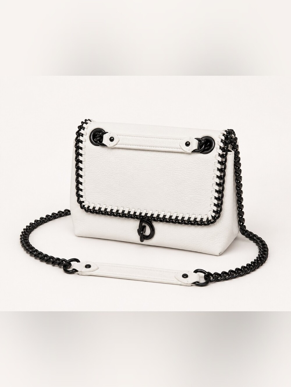 Rebecca Minkoff White Leather Crossbody with Black Chain Trim